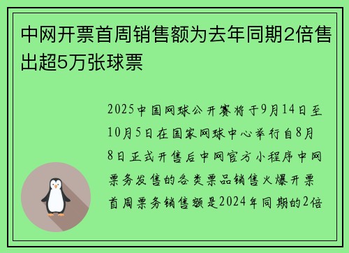 中网开票首周销售额为去年同期2倍售出超5万张球票